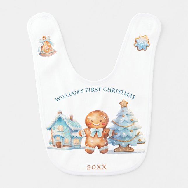 Gingerbread Boy 1st Christmas Baby Bib (Front)