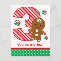 Gingerbread Boy 3rd Birthday Invitation