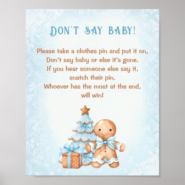 Gingerbread Boy Baby Shower Don't Say Baby Game Poster (Front)