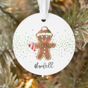 Gingerbread Boy Candy Cane Heart Name Christmas Ornament