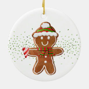 Gingerbread Boy Candy Cane Heart NAME Holliday Ceramic Ornament