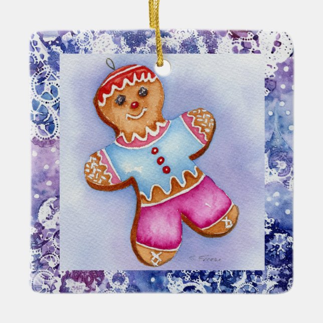 "Gingerbread Boy" Ceramic Ornament (Front)