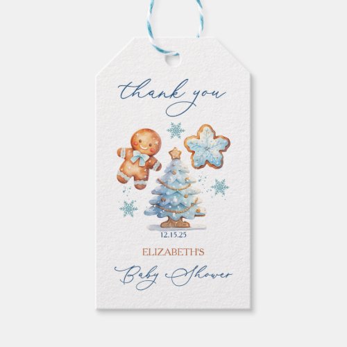 Gingerbread Boy Christmas Tree Baby Shower Thanks Gift Tags