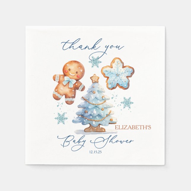 Gingerbread Boy Christmas Tree Baby Shower Thanks Napkins (Front)