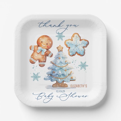 Gingerbread Boy Christmas Tree Baby Shower Thanks Paper Plates