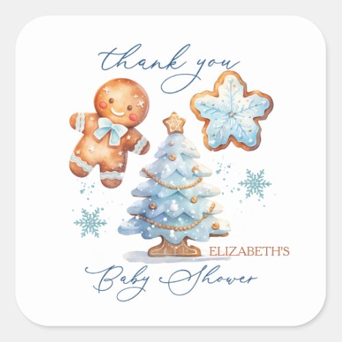 Gingerbread Boy Christmas Tree Baby Shower Thanks Square Sticker