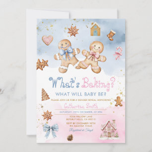 Gingerbread Boy Girl Cookies Pink Blue Winter Invitation