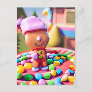 Gingerbread Boy Makes Good - Christmas Art Postcard