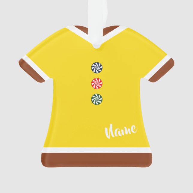 Gingerbread Boy Shirt Yellow Christmas Ornament (Front)