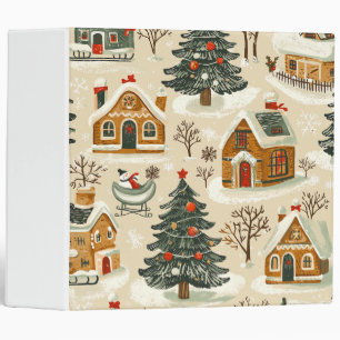 Gingerbread Brown Christmas Village Beige 3 Ring Binder