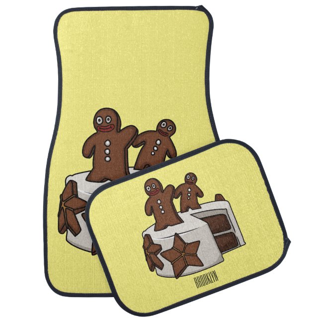 Gingerbread cake cartoon illustration car floor mat (Set)