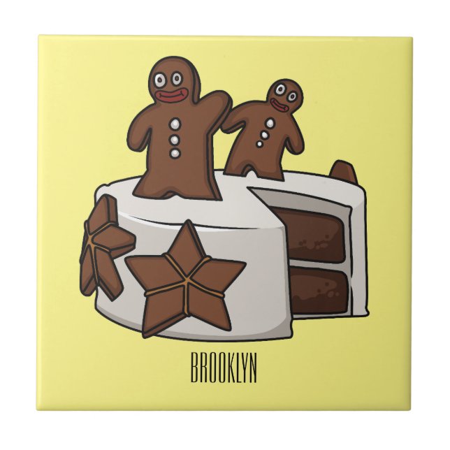 Gingerbread cake cartoon illustration ceramic tile (Front)