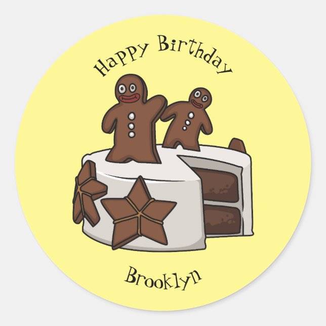 Gingerbread cake cartoon illustration classic round sticker (Front)
