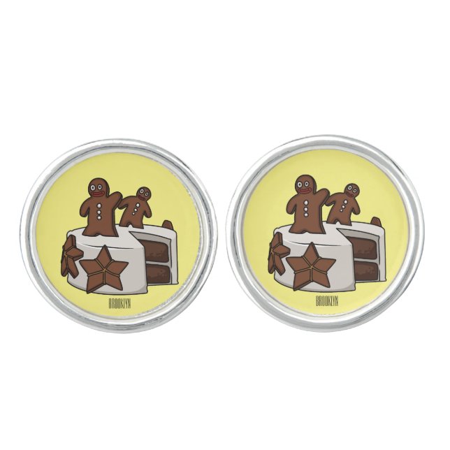 Gingerbread cake cartoon illustration cufflinks (Front)