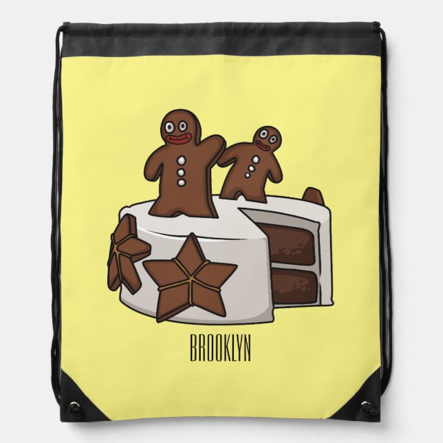 Gingerbread cake cartoon illustration drawstring bag (Front)