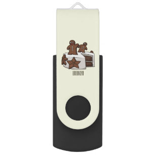 Gingerbread cake cartoon illustration flash drive