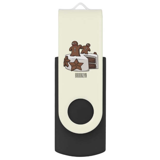Gingerbread cake cartoon illustration flash drive (Front Vertical)