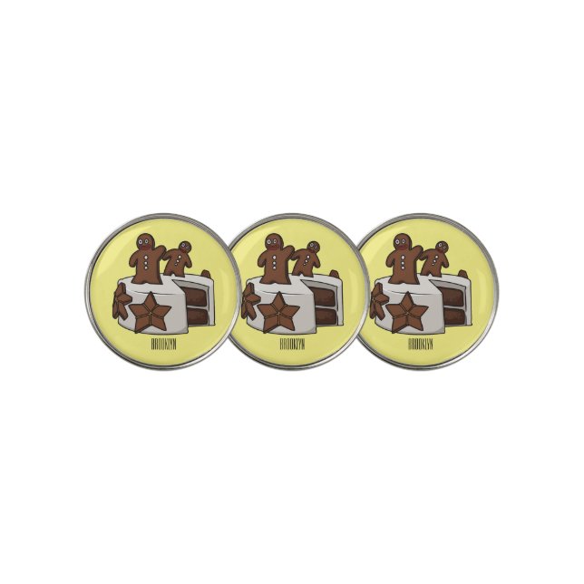 Gingerbread cake cartoon illustration golf ball marker (3 Up)