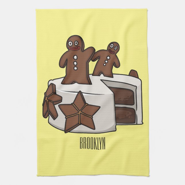 Gingerbread cake cartoon illustration kitchen towel (Vertical)