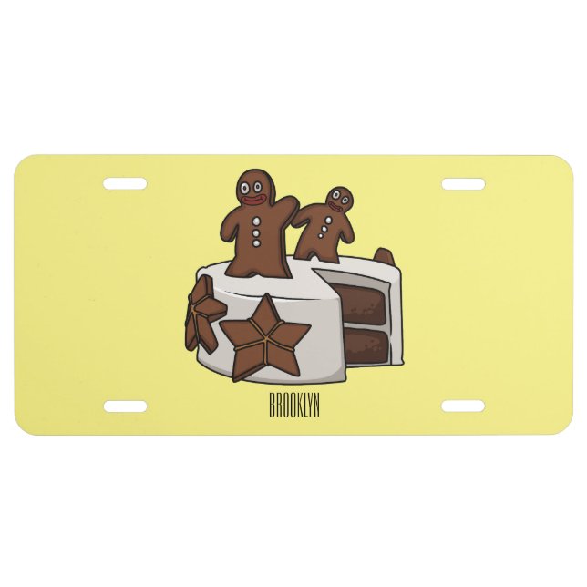 Gingerbread cake cartoon illustration license plate (Front)