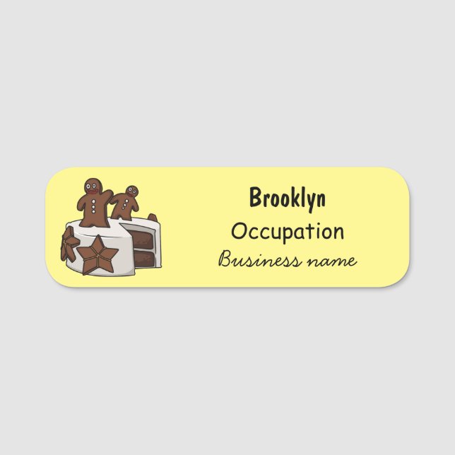 Gingerbread cake cartoon illustration name tag (Front)