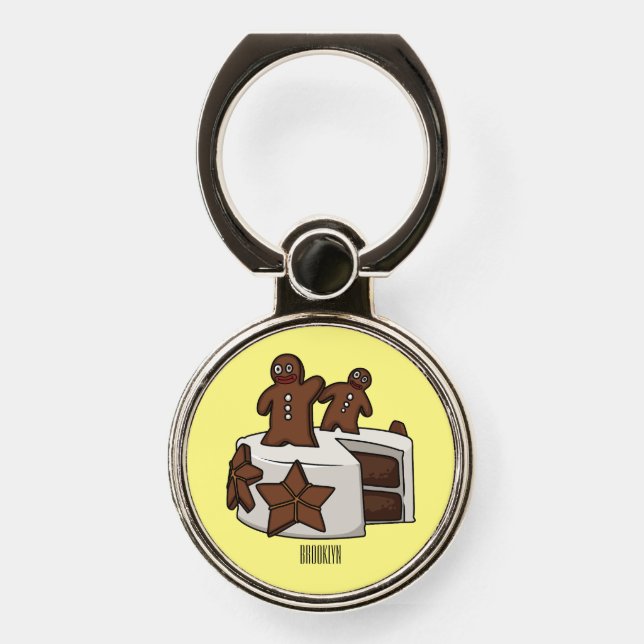 Gingerbread cake cartoon illustration phone ring stand (Front)