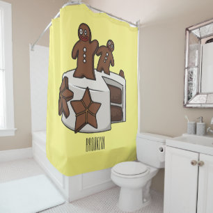 Gingerbread cake cartoon illustration shower curtain