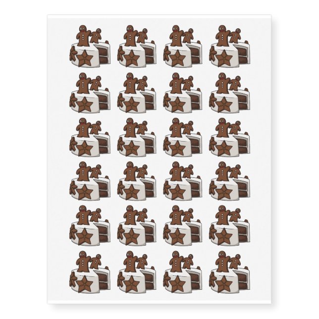 Gingerbread cake cartoon illustration temporary tattoos (Front)