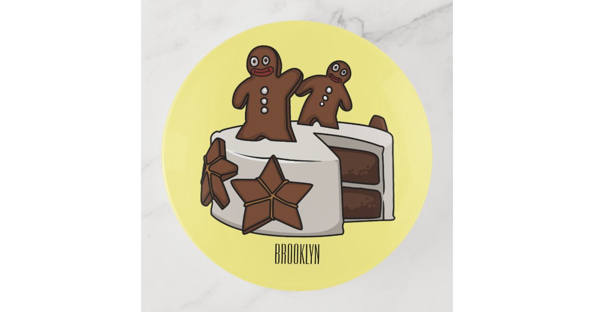 Gingerbread cake cartoon illustration trinket tray | Zazzle