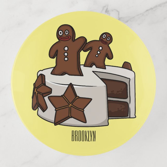 Gingerbread cake cartoon illustration trinket tray (Front)