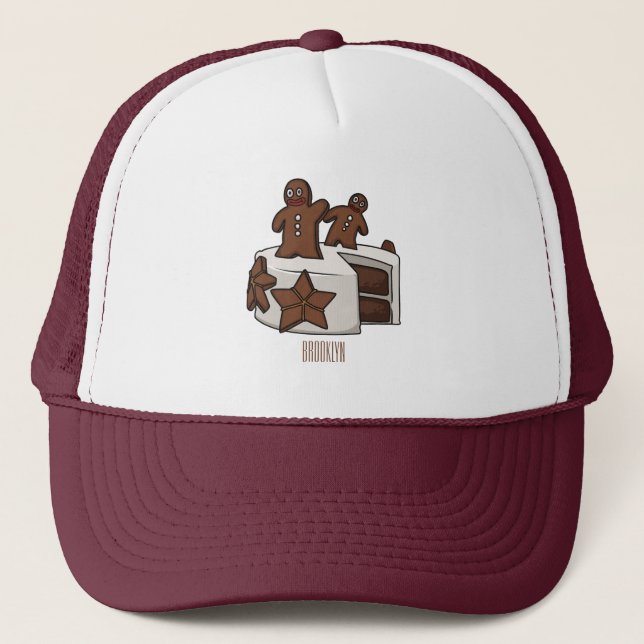 Gingerbread cake cartoon illustration trucker hat (Front)