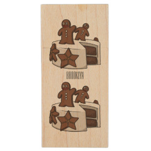 Gingerbread cake cartoon illustration wood flash drive