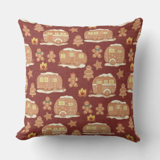 Gingerbread Camper Christmas Throw Pillow