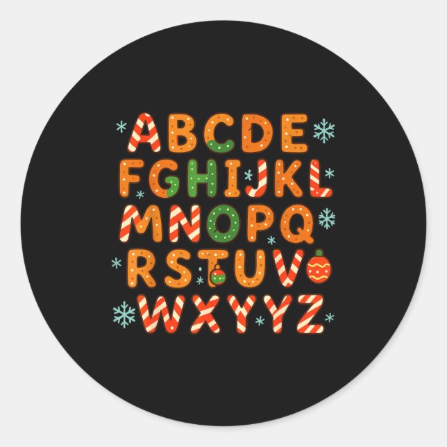 Gingerbread Candy Cane Alphabet Christmas Letters  Classic Round Sticker (Front)