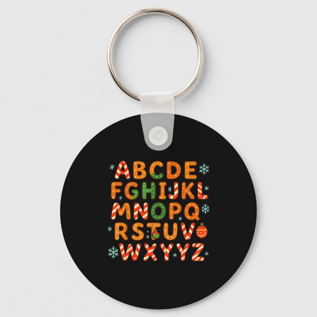 Gingerbread Candy Cane Alphabet Christmas Letters  Keychain (Front)