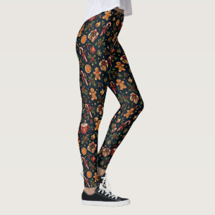 Gingerbread Candy Cane Hot Cocoa Holiday Pattern Leggings