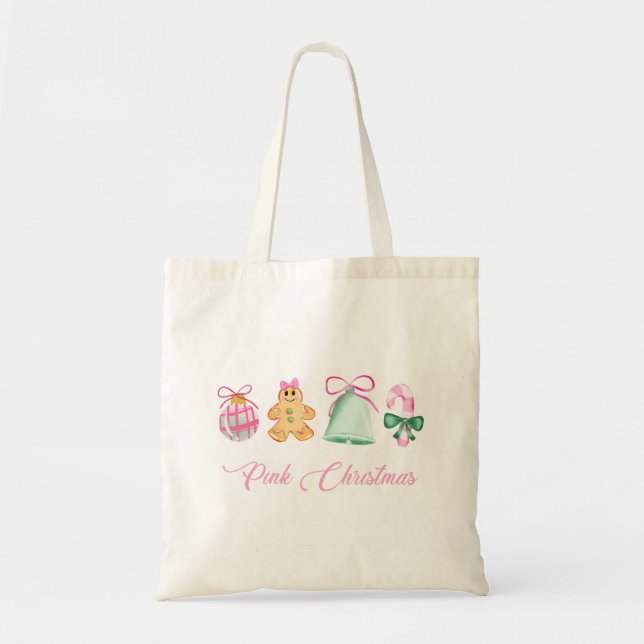 Gingerbread, Candy Cane & Pastel Ornaments Tote Bag (Front)