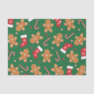 Gingerbread Candy Cane Stockings Christmas Green Tissue Paper