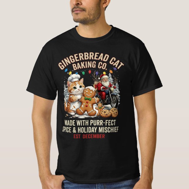 Gingerbread Cat Baking Co Purrfect Spice Christmas T-Shirt (Front)