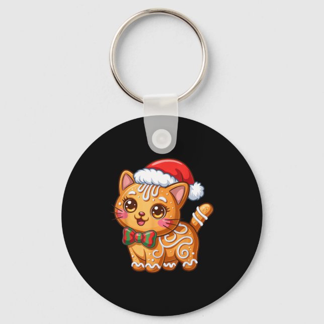 Gingerbread Cat Christmas Cat Lover Xmas  Keychain (Front)