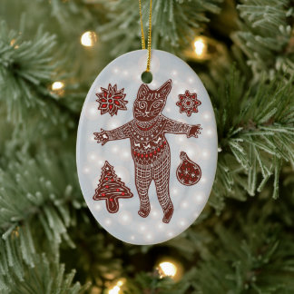Gingerbread Cat & Cookies Christmas Tree Ornament