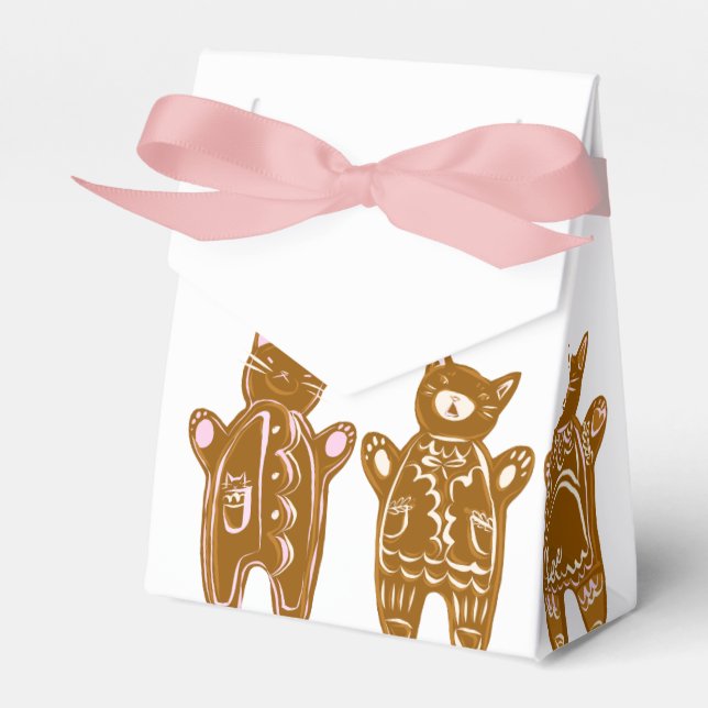 Gingerbread Cats - Hand Painted Favor Boxes (Front Side)