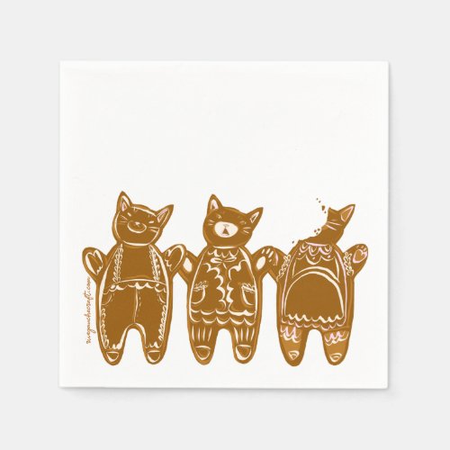 Gingerbread Cats _ Hand Painted Napkins