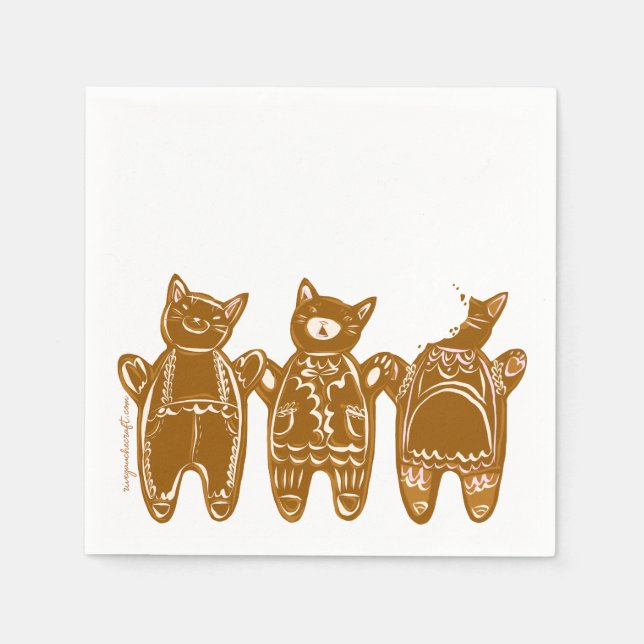 Gingerbread Cats - Hand Painted Napkins (Front)