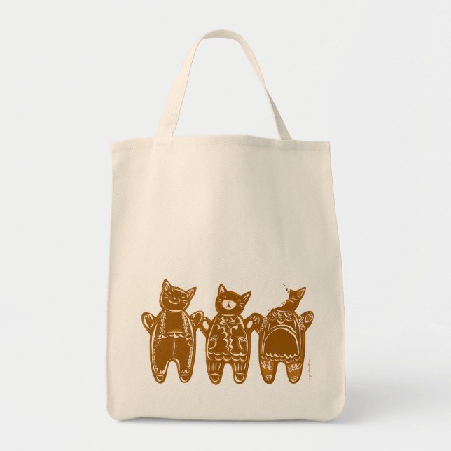 Gingerbread Cats - Hand Painted Tote Bag (Front)