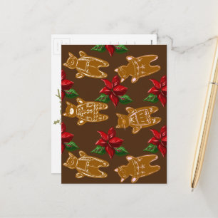 Gingerbread Cats on Dark Chocolate - Hand Drawn Holiday Postcard