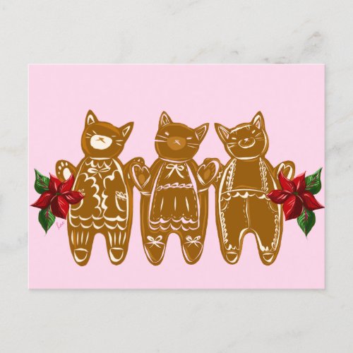 Gingerbread Cats  Spun Sugar _ Hand Painted Postcard