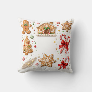 Gingerbread Christmas and Candy Cane Pattern Throw Pillow