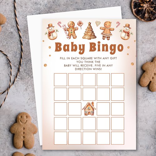 Gingerbread Christmas Baby Shower Bingo Game Invitation