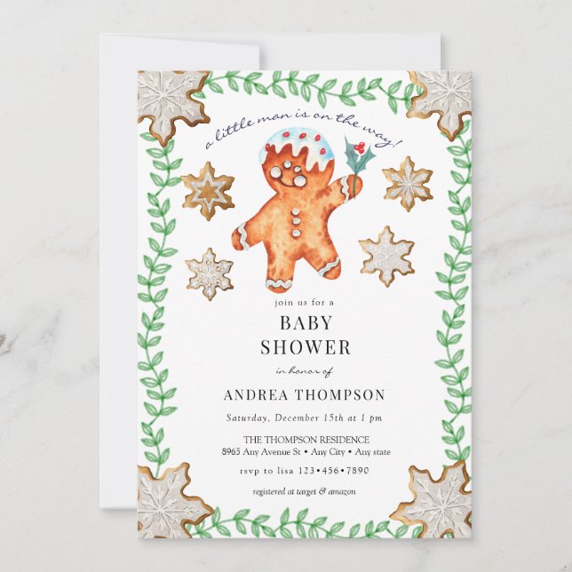Gingerbread | Christmas Baby Shower  Invitation (Front)